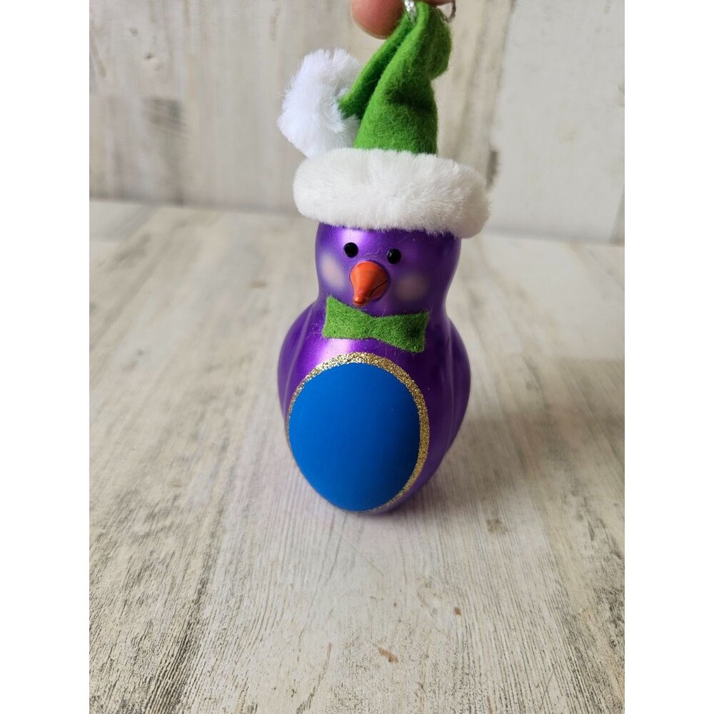 Vintage Italian purple penguin hat ornament glass Xmas tree